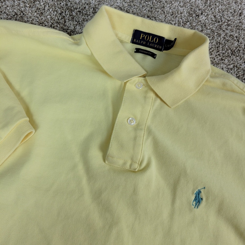Polo Ralph Lauren Custom Fit‎ Mens Large Solid Yellow Pony Stretch Knit SS